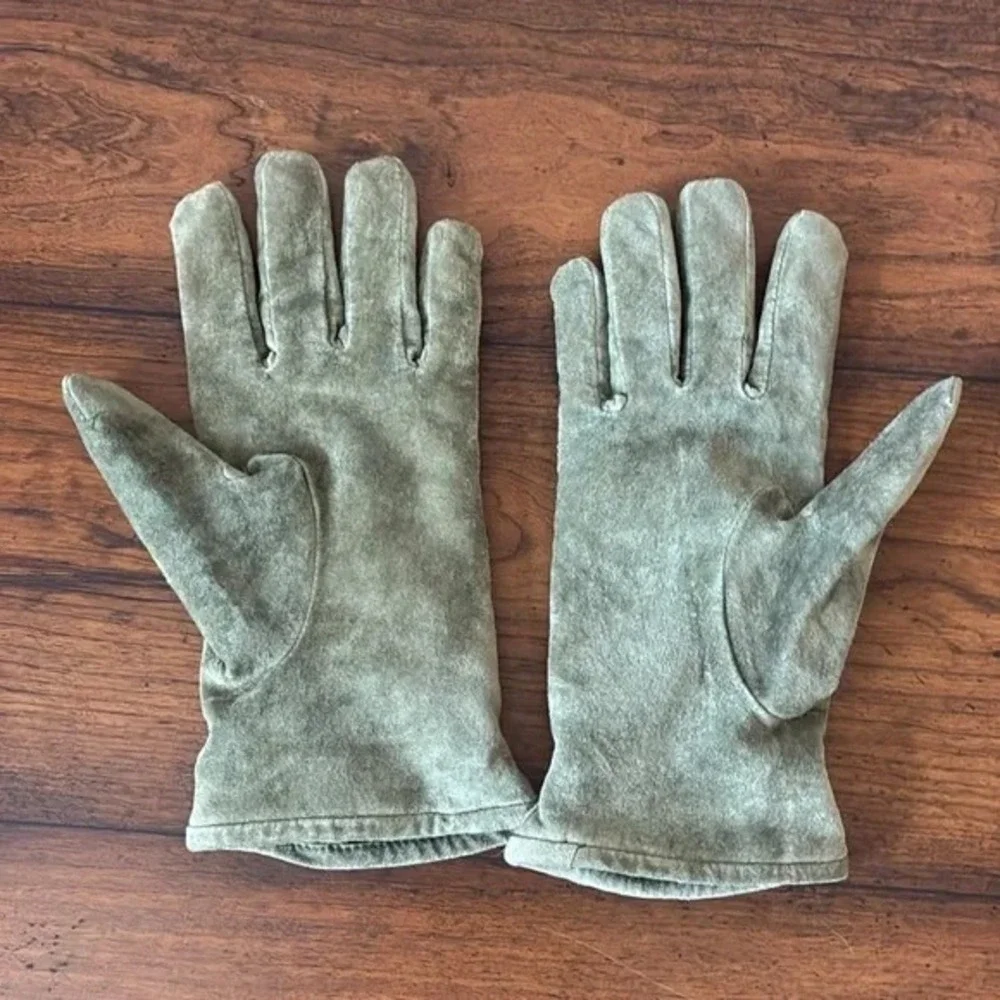 ARIS Women XL Vintage Sage Green Genuine Suede Leather‎ Gloves Feminine Winter